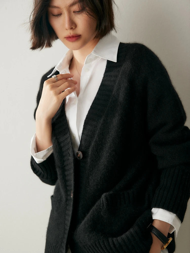 Cardigans - Elegant Winter Pure Cashmere Grandpa Cardigan