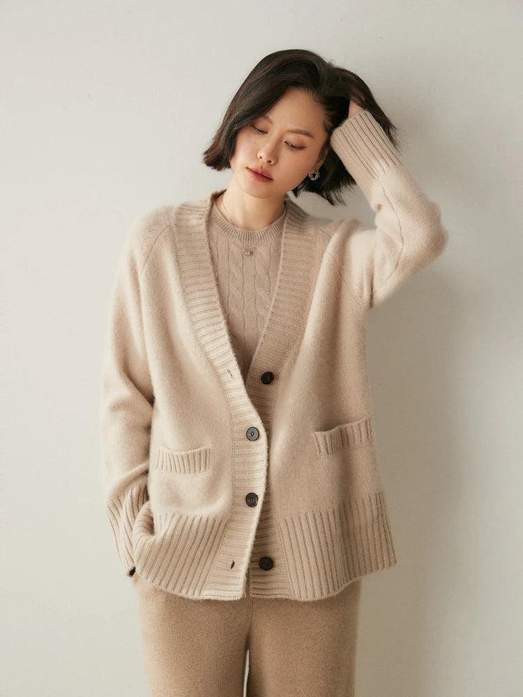 Cardigans - Elegant Winter Pure Cashmere Grandpa Cardigan