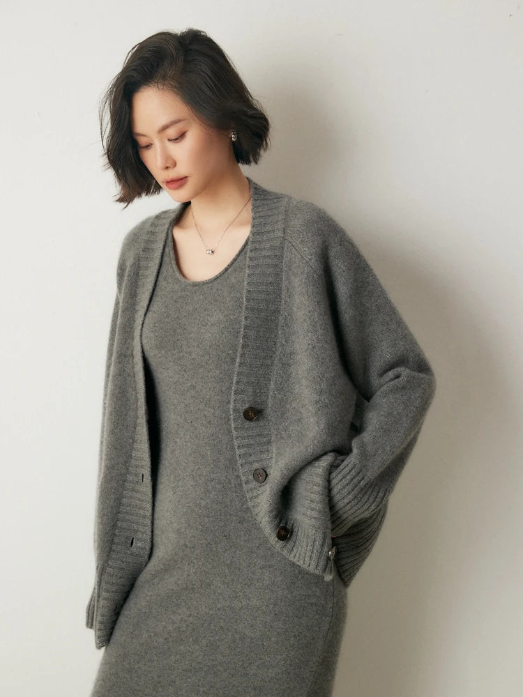 Cardigans - Elegant Winter Pure Cashmere Grandpa Cardigan