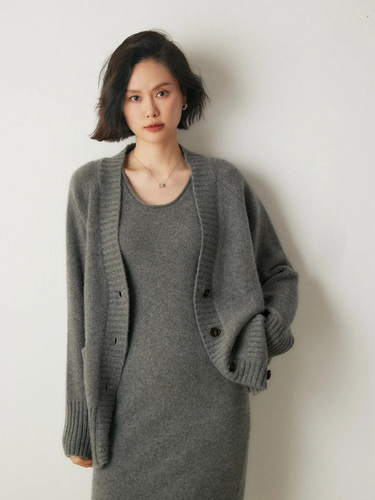 Cardigans - Elegant Winter Pure Cashmere Grandpa Cardigan