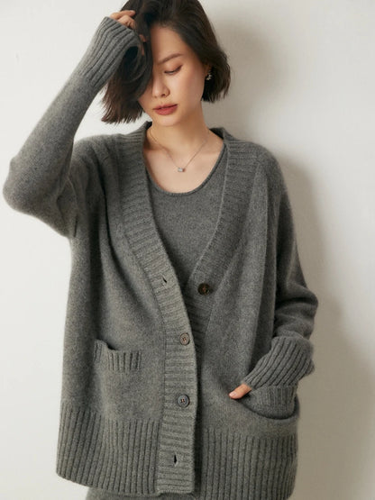 Cardigans - Elegant Winter Pure Cashmere Grandpa Cardigan