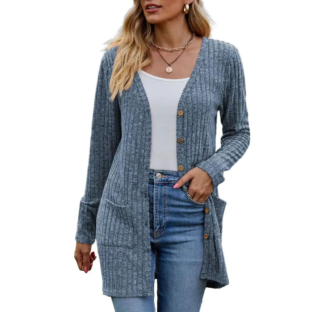 Cardigans- Essential Button-Up Duster Cardigan – Must-Have for All Seasons- Blue- Pekosa Women Fashion