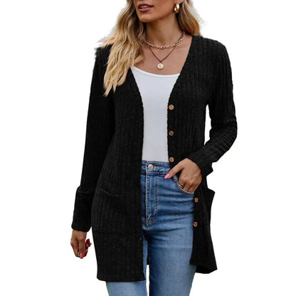 Cardigans- Essential Button-Up Duster Cardigan – Must-Have for All Seasons- Black- Pekosa Women Fashion