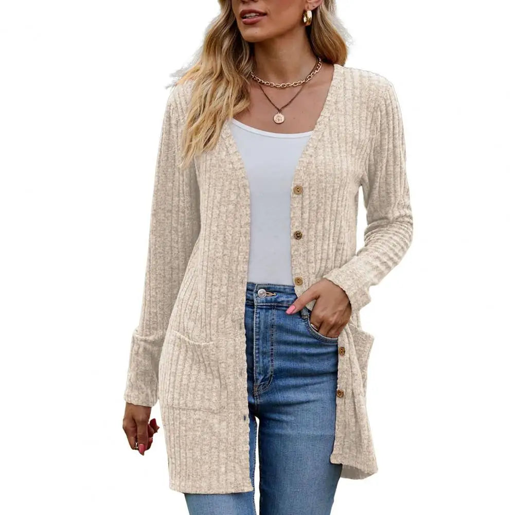 Cardigans- Essential Button-Up Duster Cardigan – Must-Have for All Seasons- Apricot- Pekosa Women Fashion