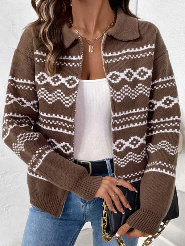 Cardigans - Fair Isle Zip-Up Cardigan for Fall & Winter