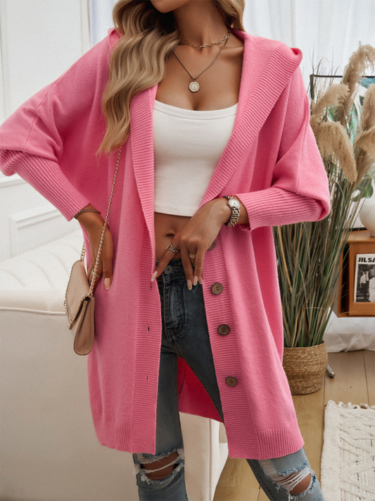 Cardigans- Favorite Fall Longline Hooded Cardigan for Women- Pink- Pekosa Women Fashion