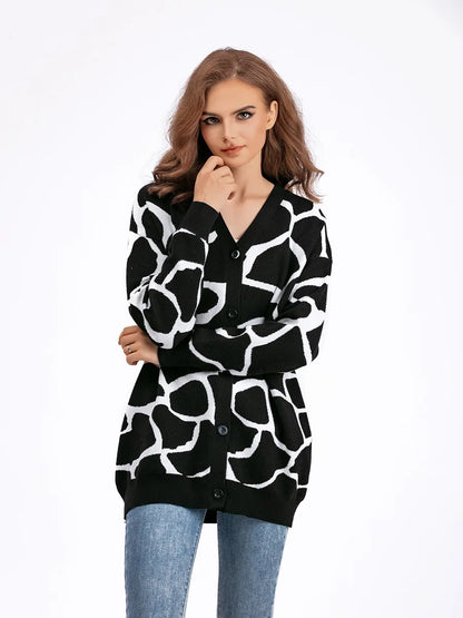 Cardigans - Giraffe’s Skin Print Pattern Sweater Cardigans