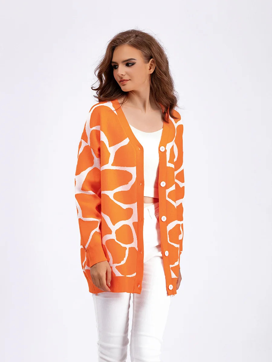 Cardigans - Giraffe’s Skin Print Pattern Sweater Cardigans