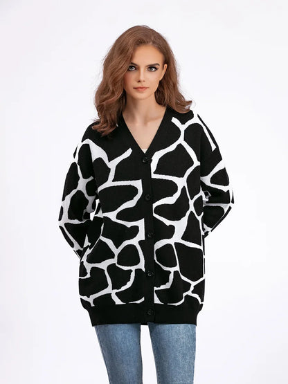 Cardigans - Giraffe’s Skin Print Pattern Sweater Cardigans