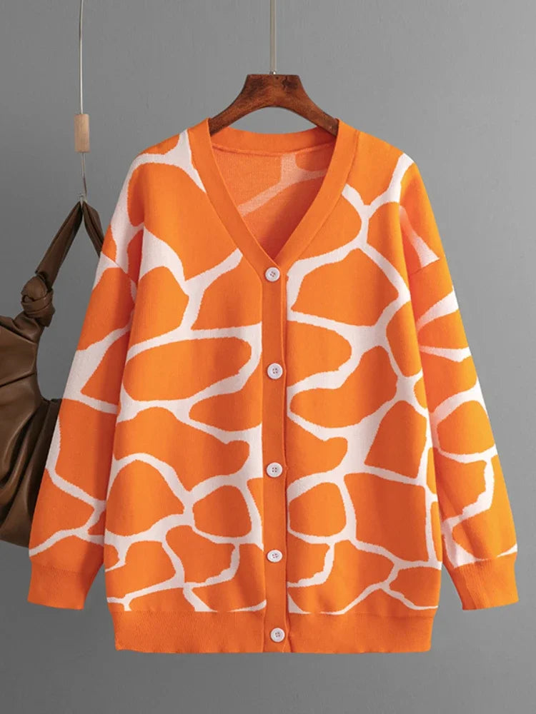 Cardigans - Giraffe’s Skin Print Pattern Sweater Cardigans