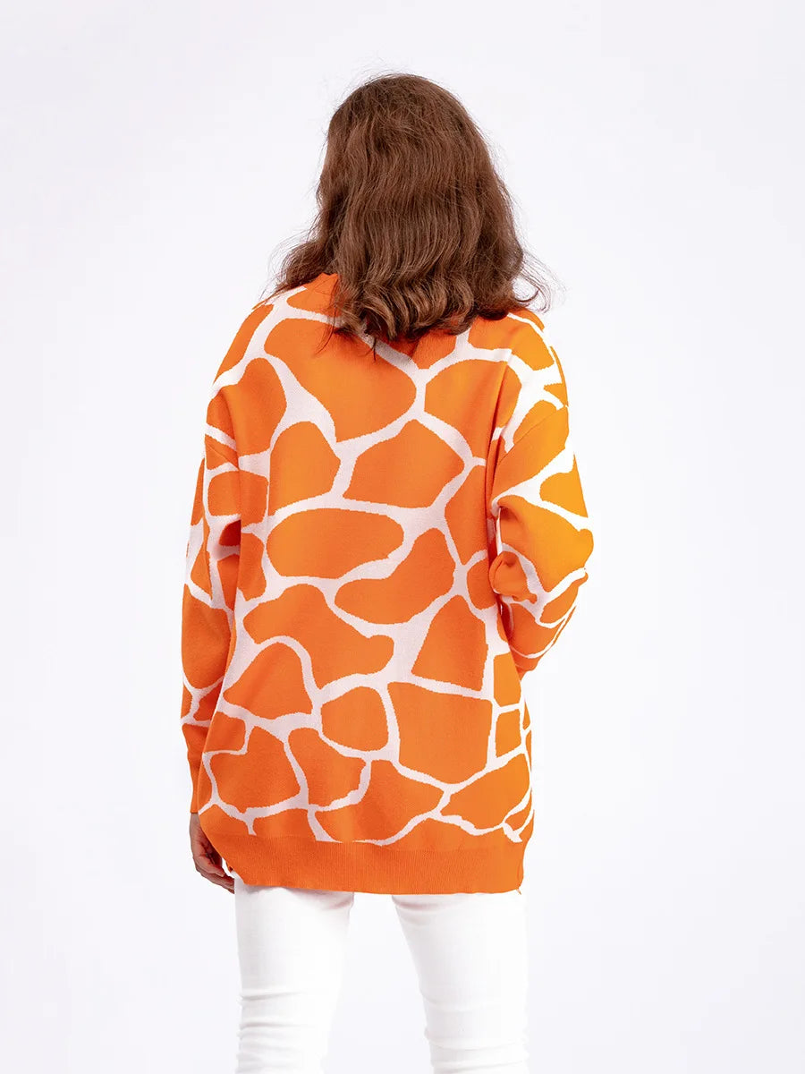 Cardigans - Giraffe’s Skin Print Pattern Sweater Cardigans