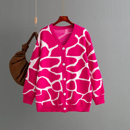 Cardigans - Giraffe’s Skin Print Pattern Sweater Cardigans