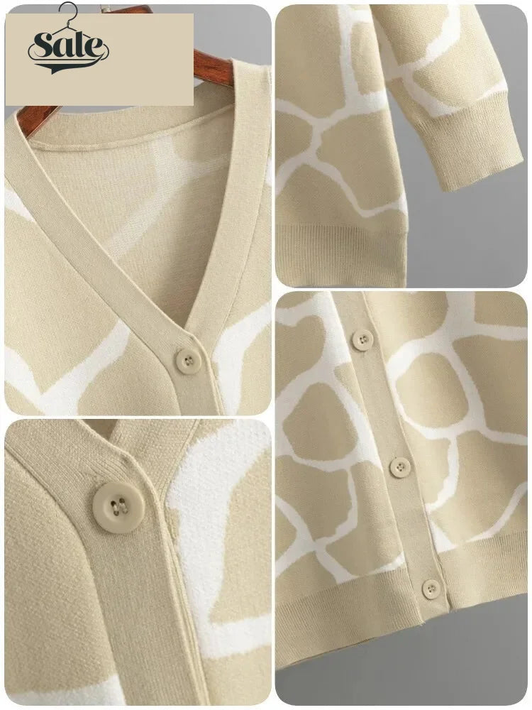 Cardigans - Giraffe’s Skin Print Pattern Sweater Cardigans