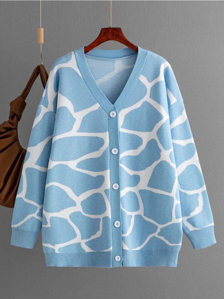 Cardigans - Giraffe’s Skin Print Pattern Sweater Cardigans