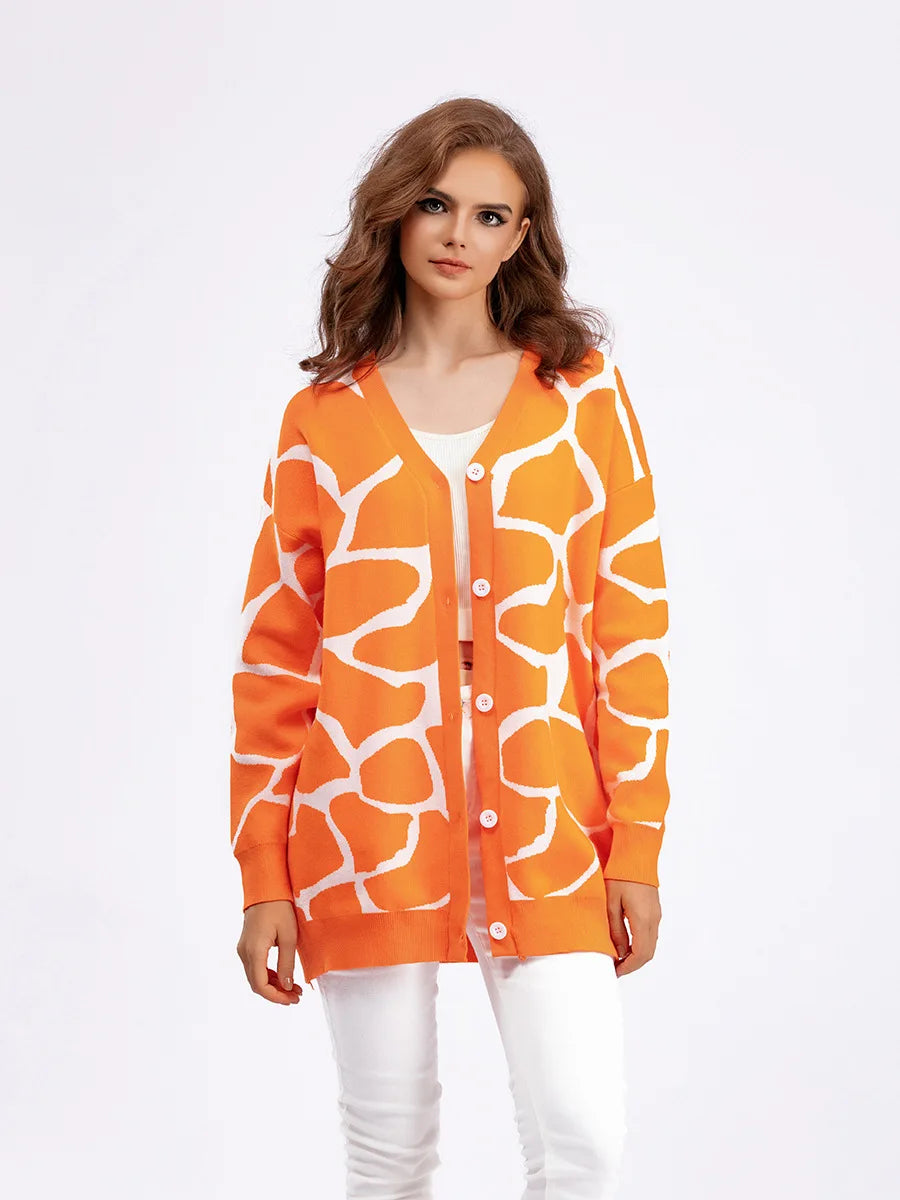 Cardigans - Giraffe’s Skin Print Pattern Sweater Cardigans