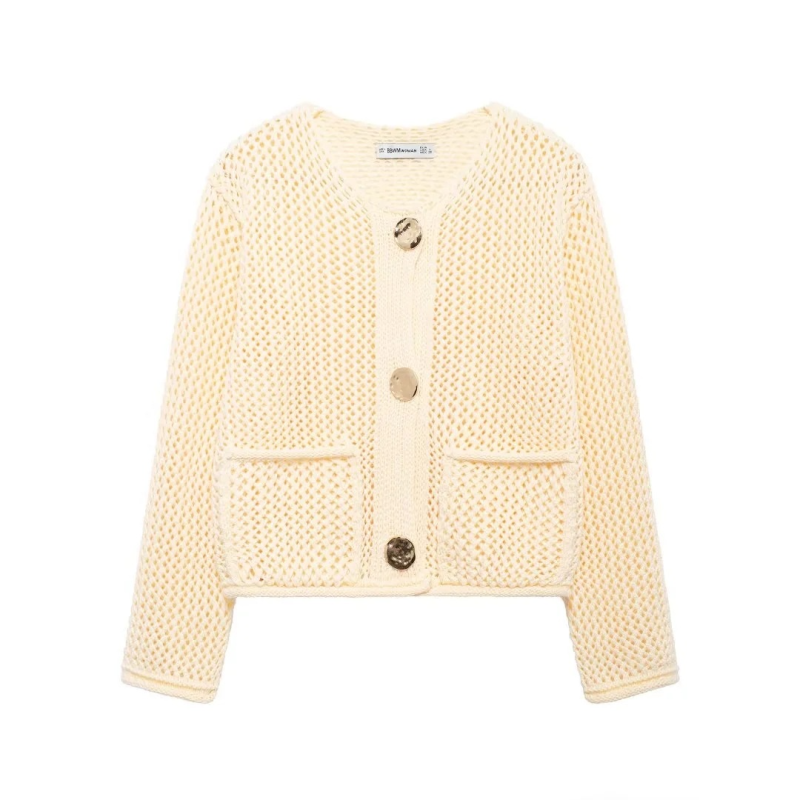 Cardigans - Golden Button Cardigan Oversized Hollow-Knit Sweater