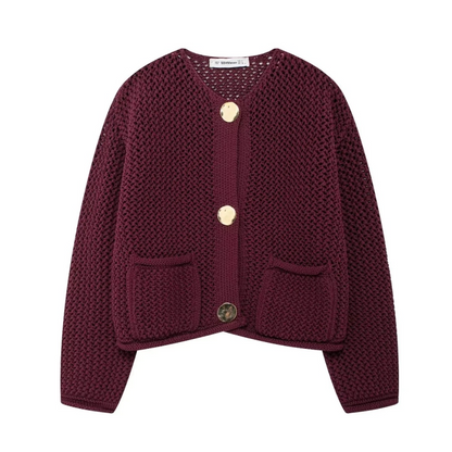 Cardigans - Golden Button Cardigan Oversized Hollow-Knit Sweater