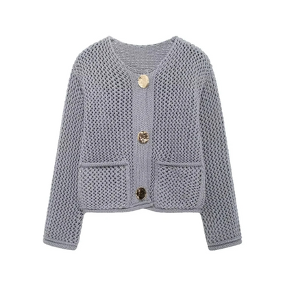 Cardigans - Golden Button Cardigan Oversized Hollow-Knit Sweater