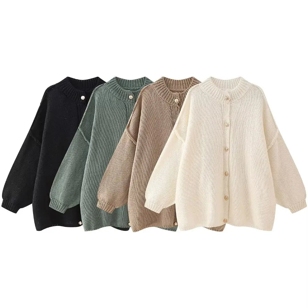 Cardigans - Golden Button Up Baggy Cardigans