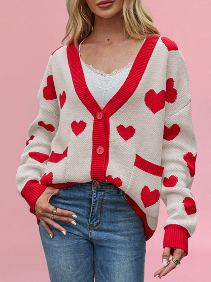 Cardigans - Heart Pattern Cardigan Motif Knitwear Sweater