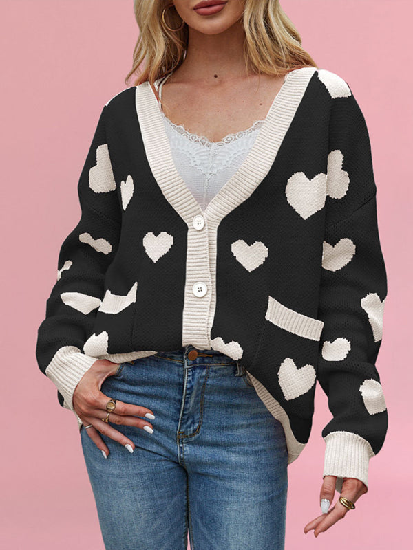 Cardigans - Heart Pattern Cardigan Motif Knitwear Sweater