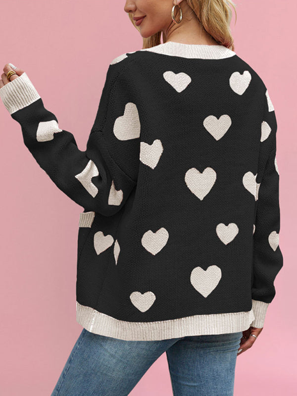 Cardigans - Heart Pattern Cardigan Motif Knitwear Sweater