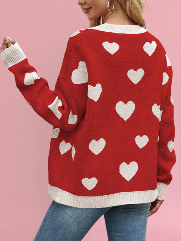 Cardigans - Heart Pattern Cardigan Motif Knitwear Sweater