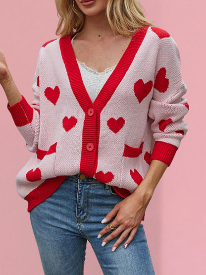 Cardigans - Heart Pattern Cardigan Motif Knitwear Sweater