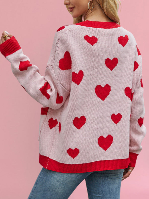 Cardigans - Heart Pattern Cardigan Motif Knitwear Sweater