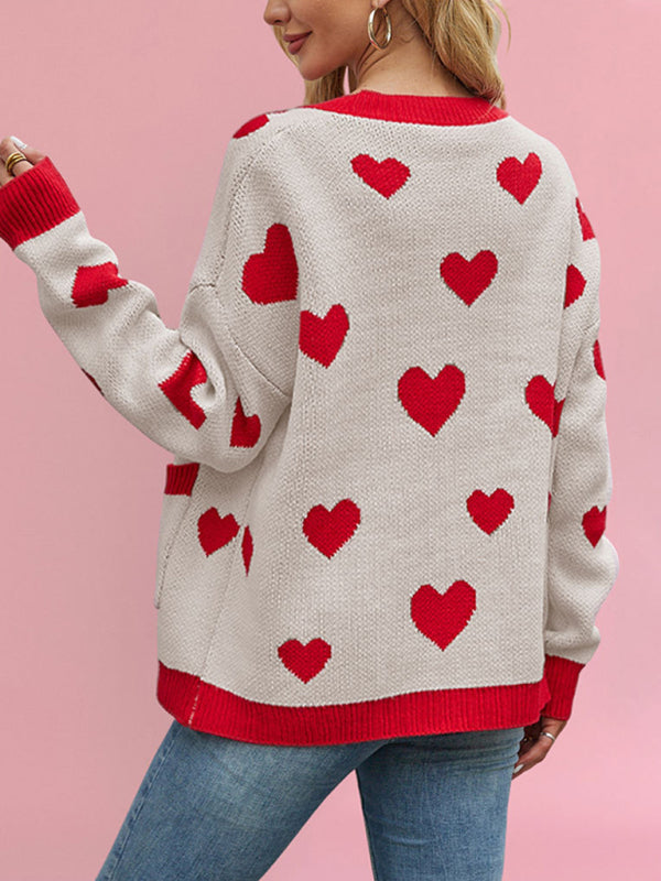 Cardigans - Heart Pattern Cardigan Motif Knitwear Sweater