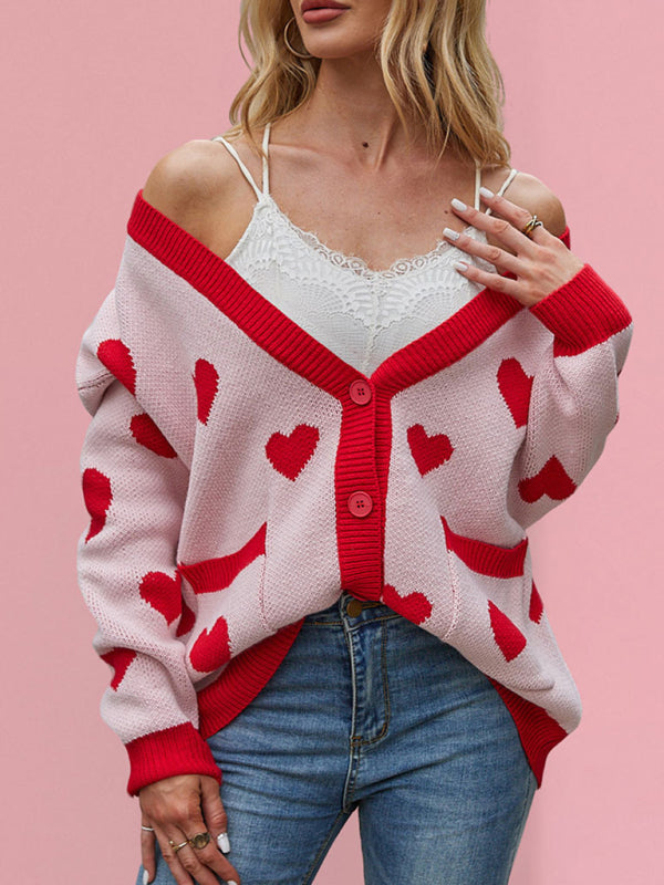 Cardigans - Heart Pattern Cardigan Motif Knitwear Sweater