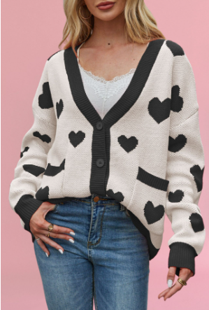 Cardigans - Heart Pattern Cardigan Motif Knitwear Sweater