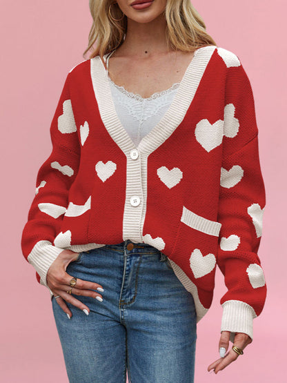 Cardigans - Heart Pattern Cardigan Motif Knitwear Sweater