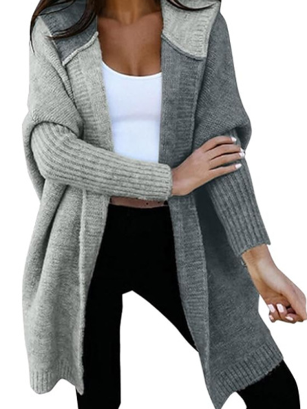 Cardigans - Hooded Cardigan Color Block Knitted Sweater