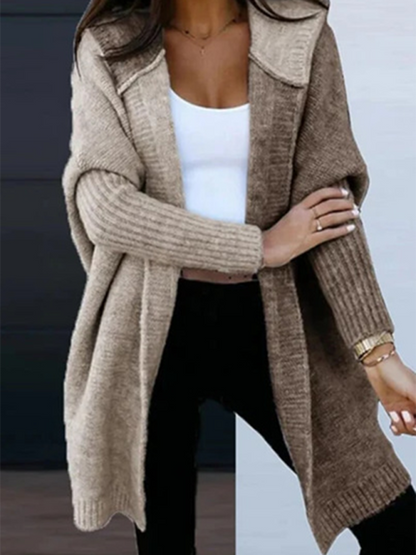 Cardigans - Hooded Cardigan Color Block Knitted Sweater