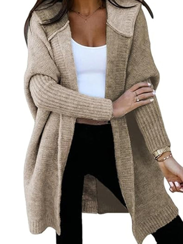 Cardigans - Hooded Cardigan Color Block Knitted Sweater