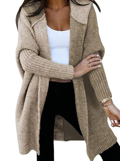 Cardigans - Hooded Cardigan Color Block Knitted Sweater