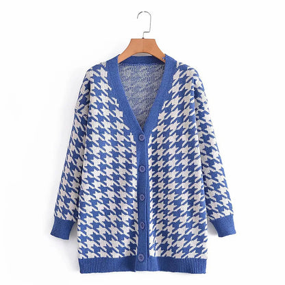 Cardigans - Houndstooth & Trim Casual Grandpa Cardigan