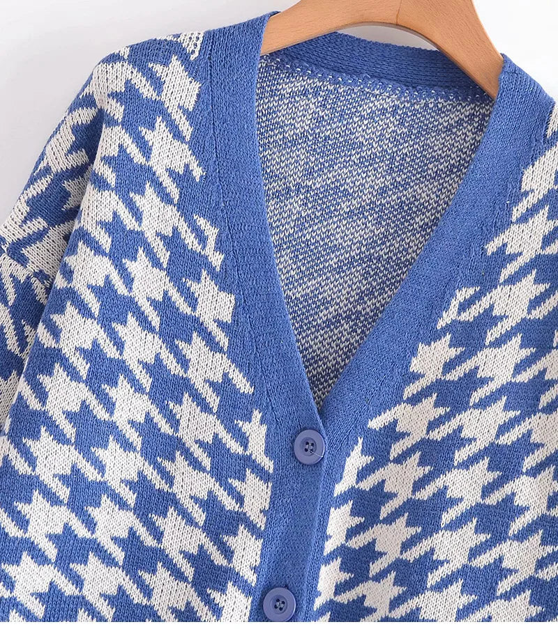 Cardigans - Houndstooth & Trim Casual Grandpa Cardigan