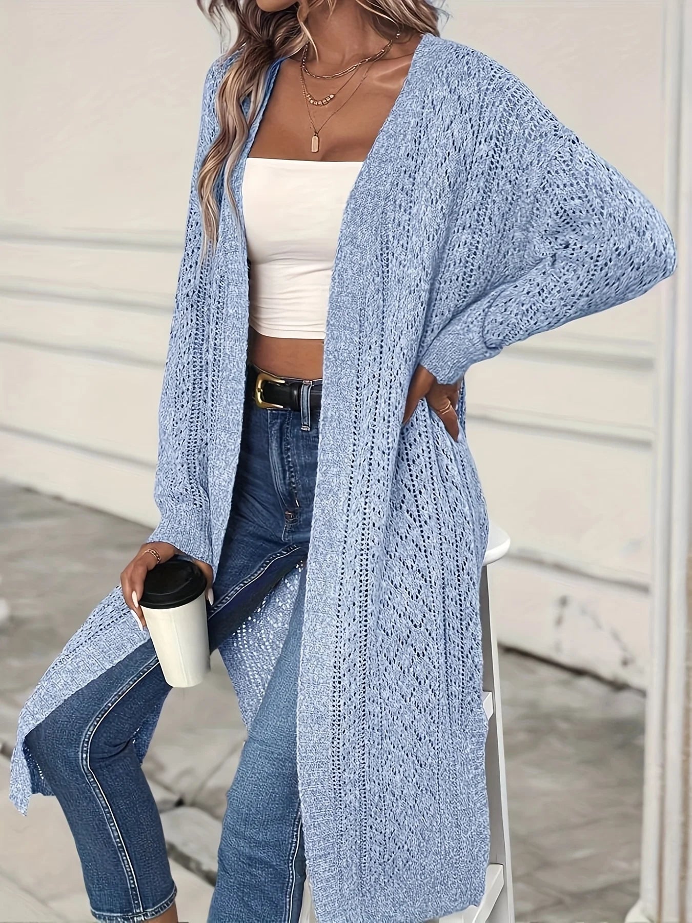 Cardigans- Knit Duster Cardigan Open-Front Layering