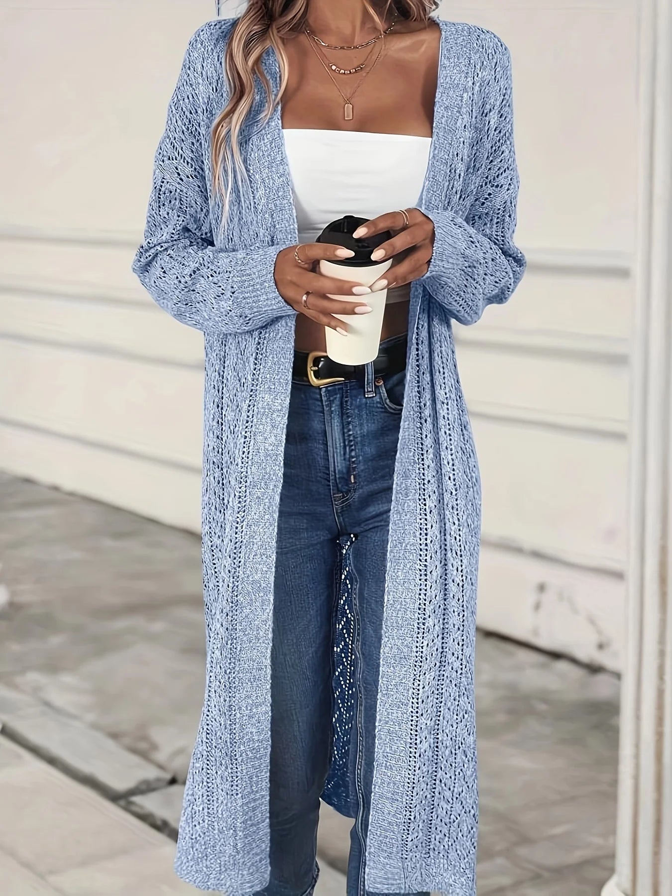 Cardigans- Knit Duster Cardigan Open-Front Layering