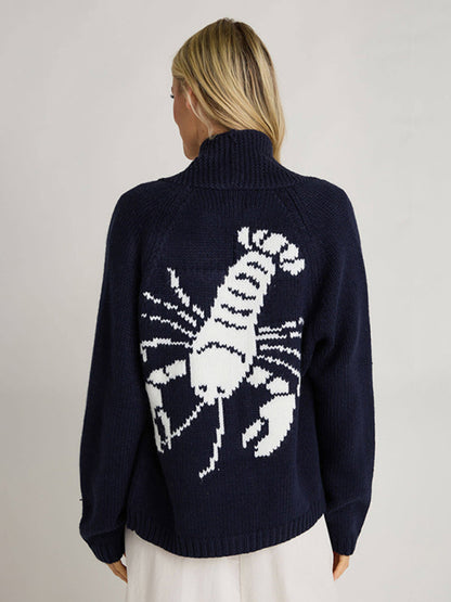 Cardigans - Lobster Back Cardigan Motif Knit Sweater for Women