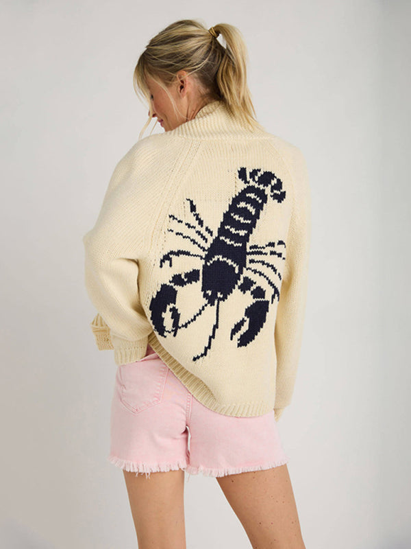 Cardigans - Lobster Back Cardigan Motif Knit Sweater for Women