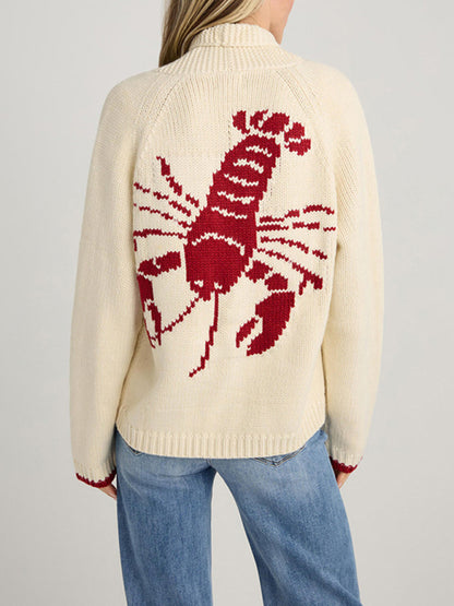 Cardigans - Lobster Back Cardigan Motif Knit Sweater for Women