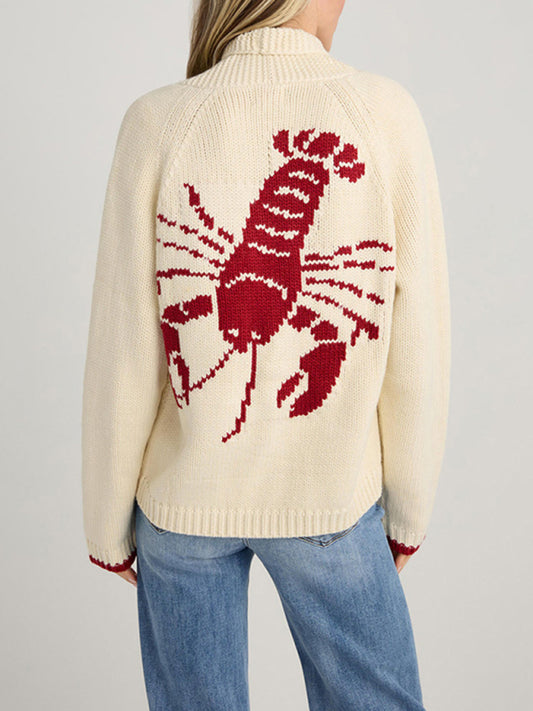 Cardigans - Lobster Back Cardigan Motif Knit Sweater for Women