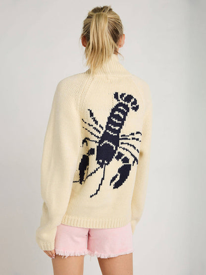 Cardigans - Lobster Back Cardigan Motif Knit Sweater for Women