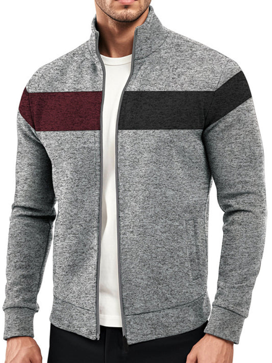 Cardigans - Men’s Color Block Casual Jacket with Zipper