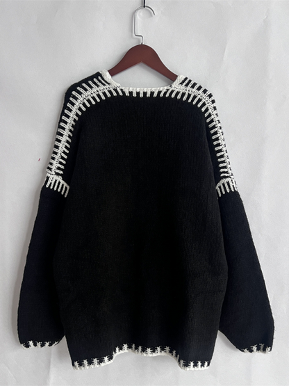 Cardigans- Oversize Cardi with Contrast Stitching For Hazy Lazy Eves