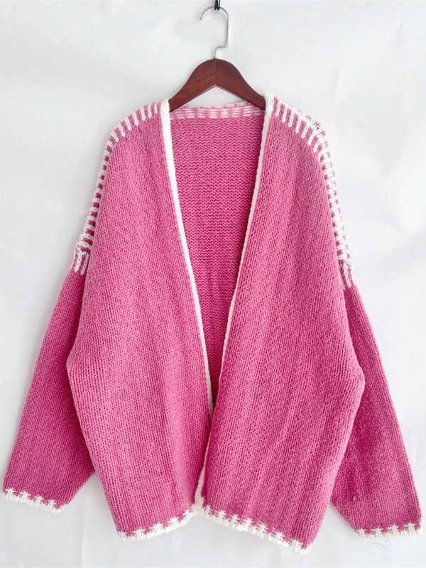 Cardigans- Oversize Cardi with Contrast Stitching For Hazy Lazy Eves