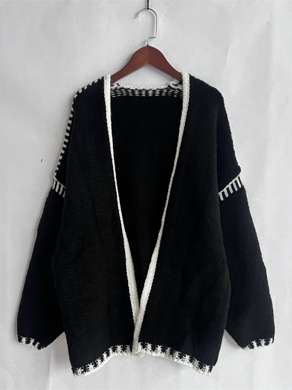 Cardigans- Oversize Cardi with Contrast Stitching For Hazy Lazy Eves